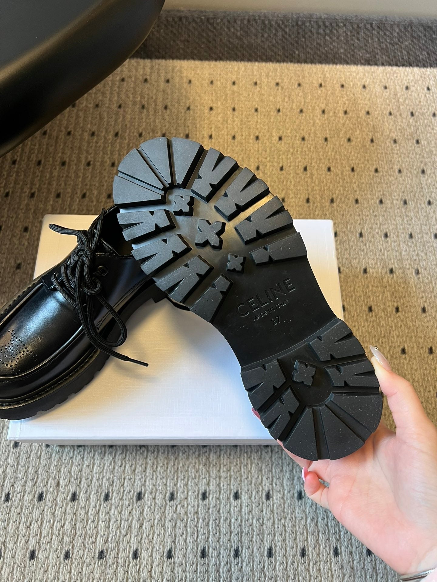CELINE 26S LACE-UP LOAFERS IN BLACK CALFSKIN