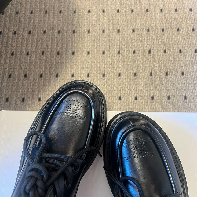CELINE 26S LACE-UP LOAFERS IN BLACK CALFSKIN