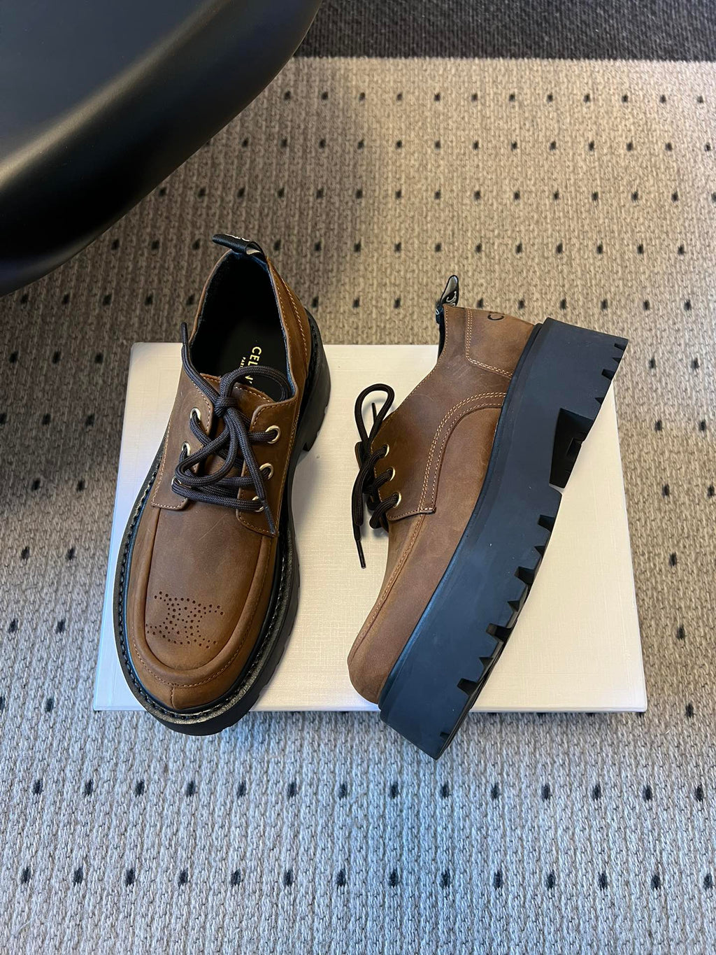 CELINE 26S LACE-UP LOAFERS IN DARK BROWN CALFSKIN
