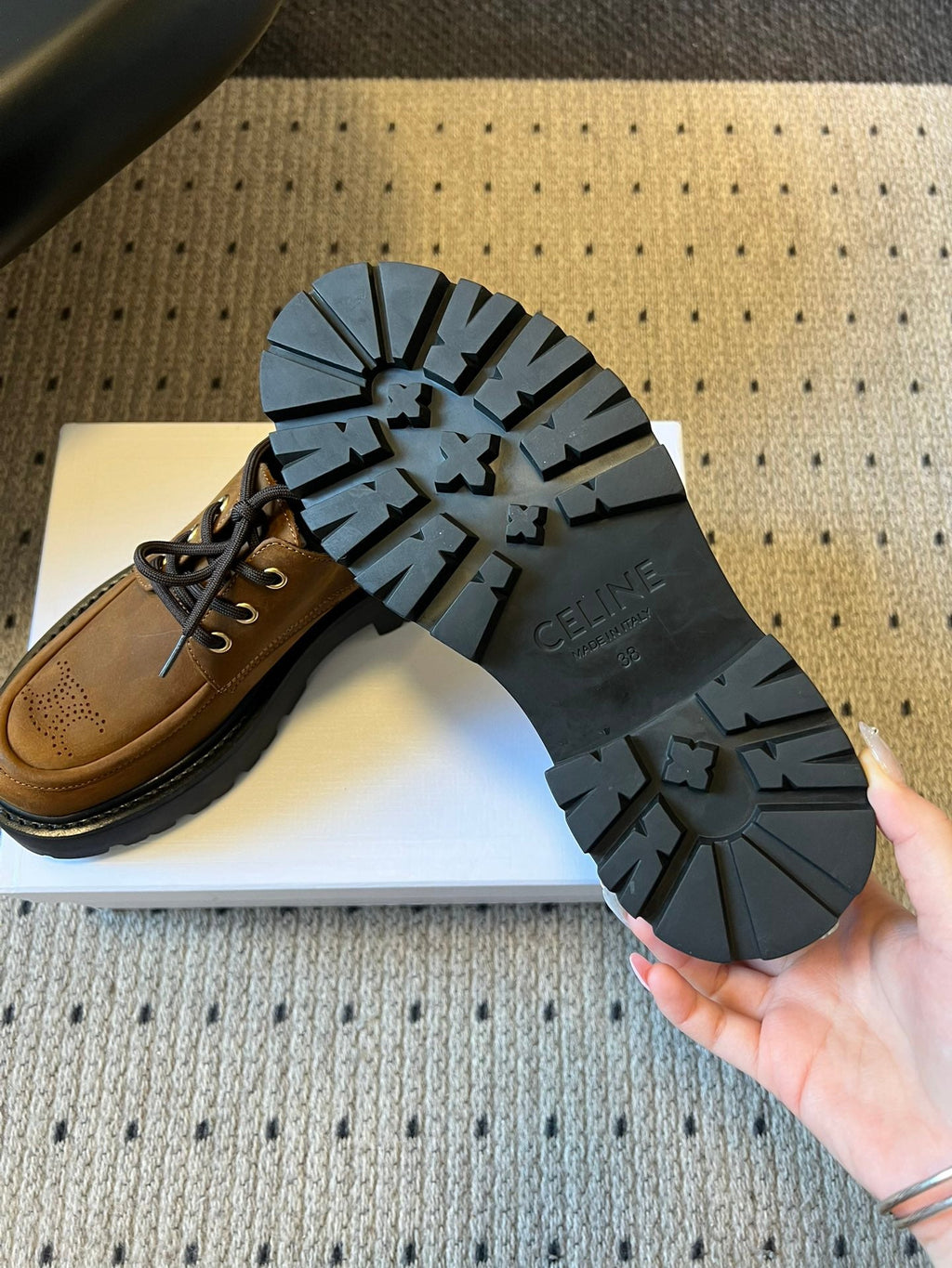 CELINE 26S LACE-UP LOAFERS IN DARK BROWN CALFSKIN