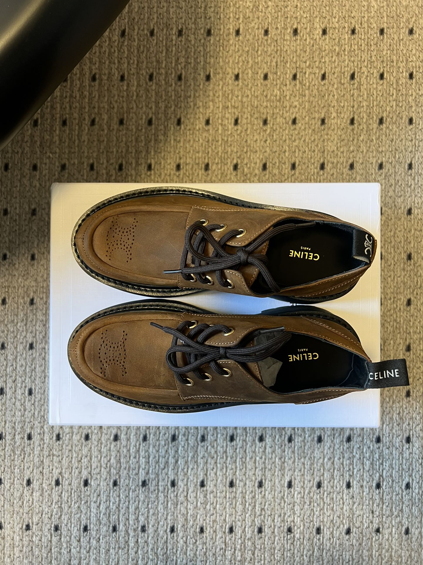 CELINE 26S LACE-UP LOAFERS IN DARK BROWN CALFSKIN