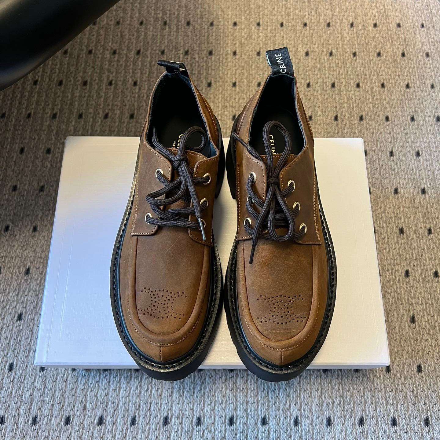 CELINE 26S LACE-UP LOAFERS IN DARK BROWN CALFSKIN
