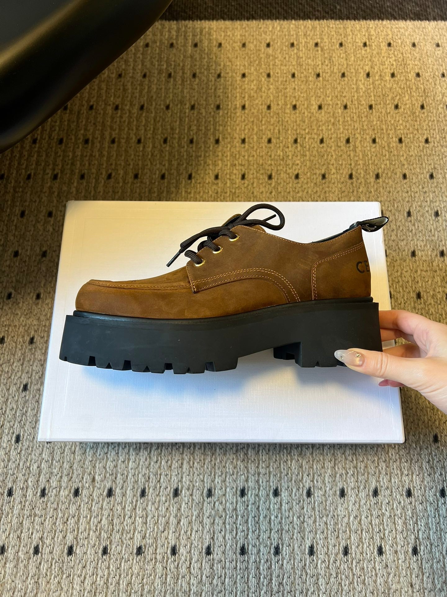 CELINE 26S LACE-UP LOAFERS IN DARK BROWN CALFSKIN