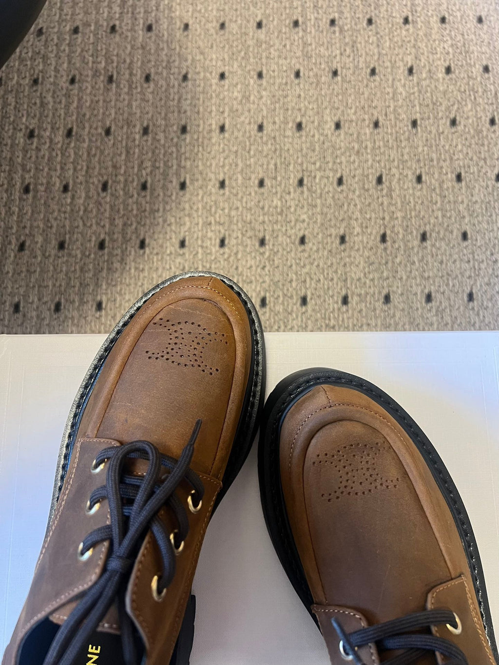 CELINE 26S LACE-UP LOAFERS IN DARK BROWN CALFSKIN