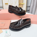 MIUMIU 26S TASSEL LOAFERS IN DARK BROWN CALFSKIN