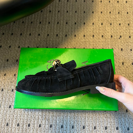 BOTTEGA VENETA 26S LOAFERS IN BLACK SUEDE WITH GOLD HARDWARE