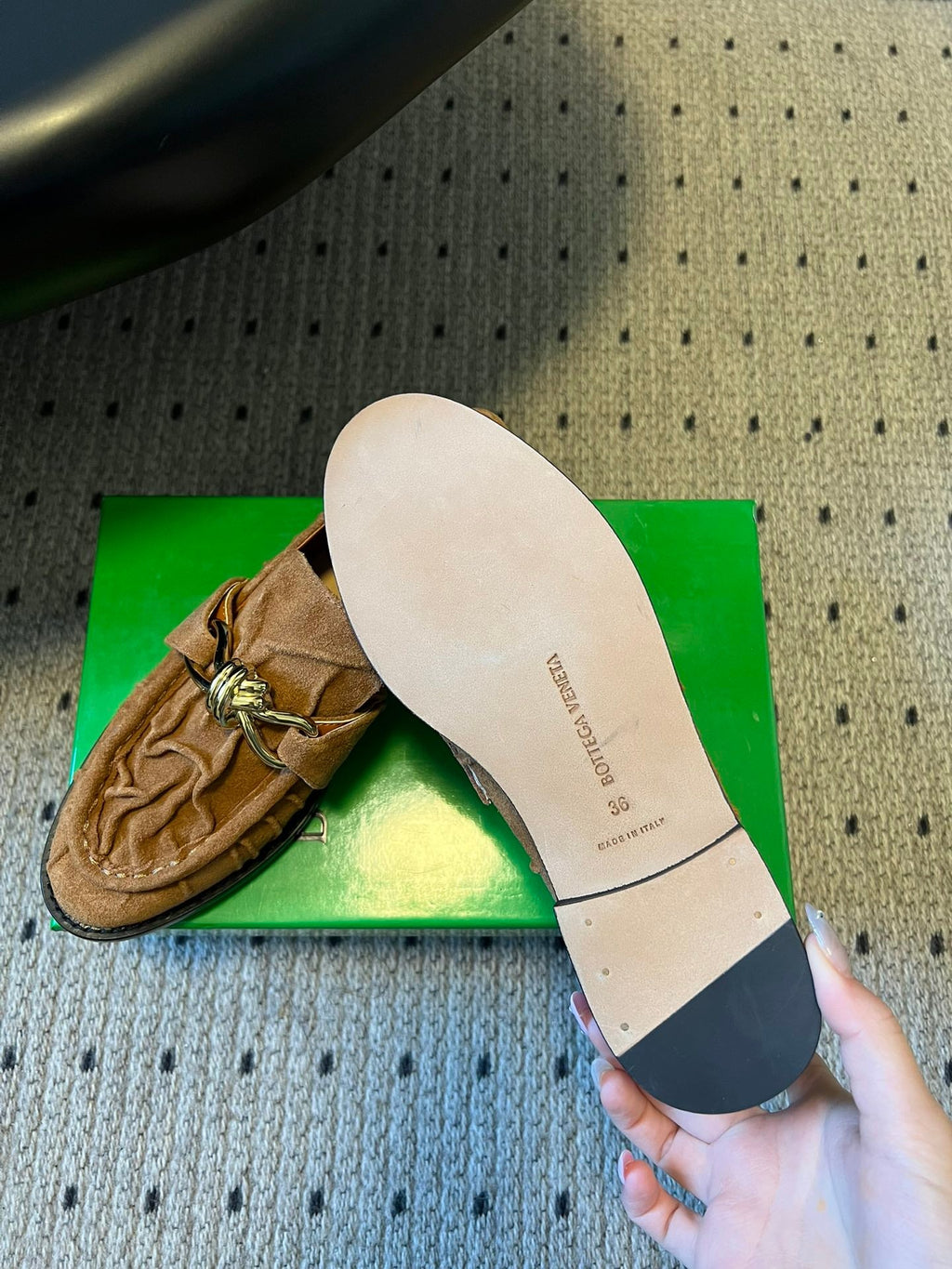 BOTTEGA VENETA 26S LOAFERS IN BROWN SUEDE WITH GOLD HARDWARE