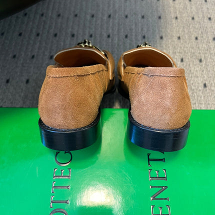 BOTTEGA VENETA 26S LOAFERS IN BROWN SUEDE WITH GOLD HARDWARE