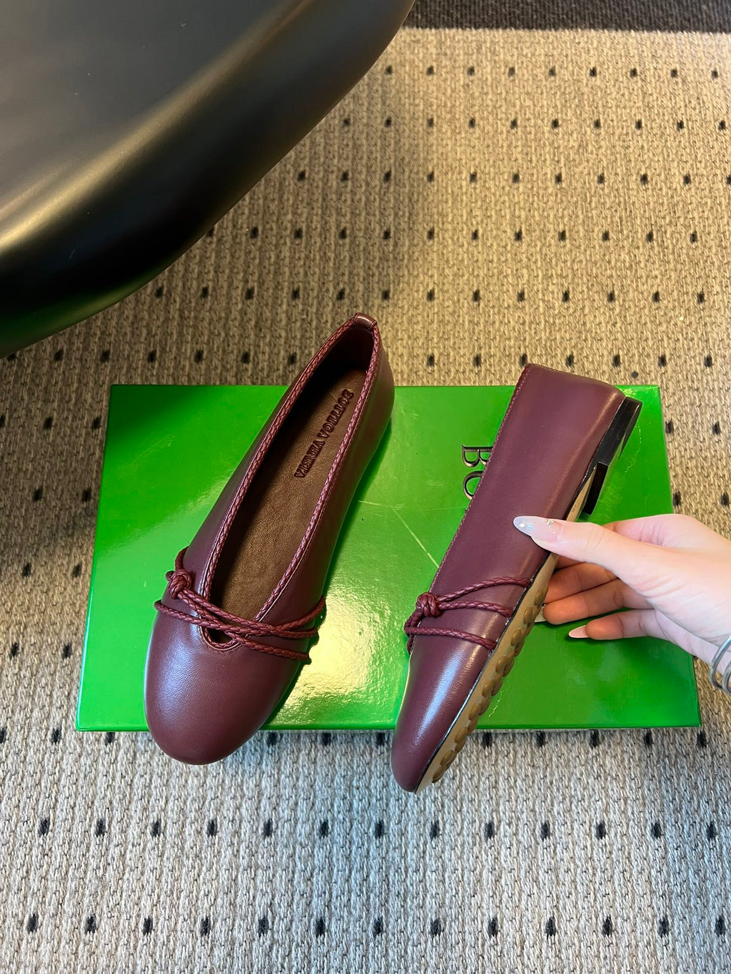 BOTTEGA VENETA 26S ESPADRILLE BALLET FLATS IN DARK RED LAMBSKIN