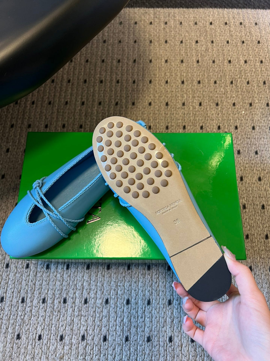 BOTTEGA VENETA 26S ESPADRILLE BALLET FLATS IN BLUE LAMBSKIN