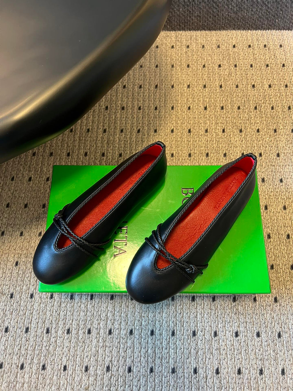 BOTTEGA VENETA 26S ESPADRILLE BALLET FLATS IN BLACK LAMBSKIN