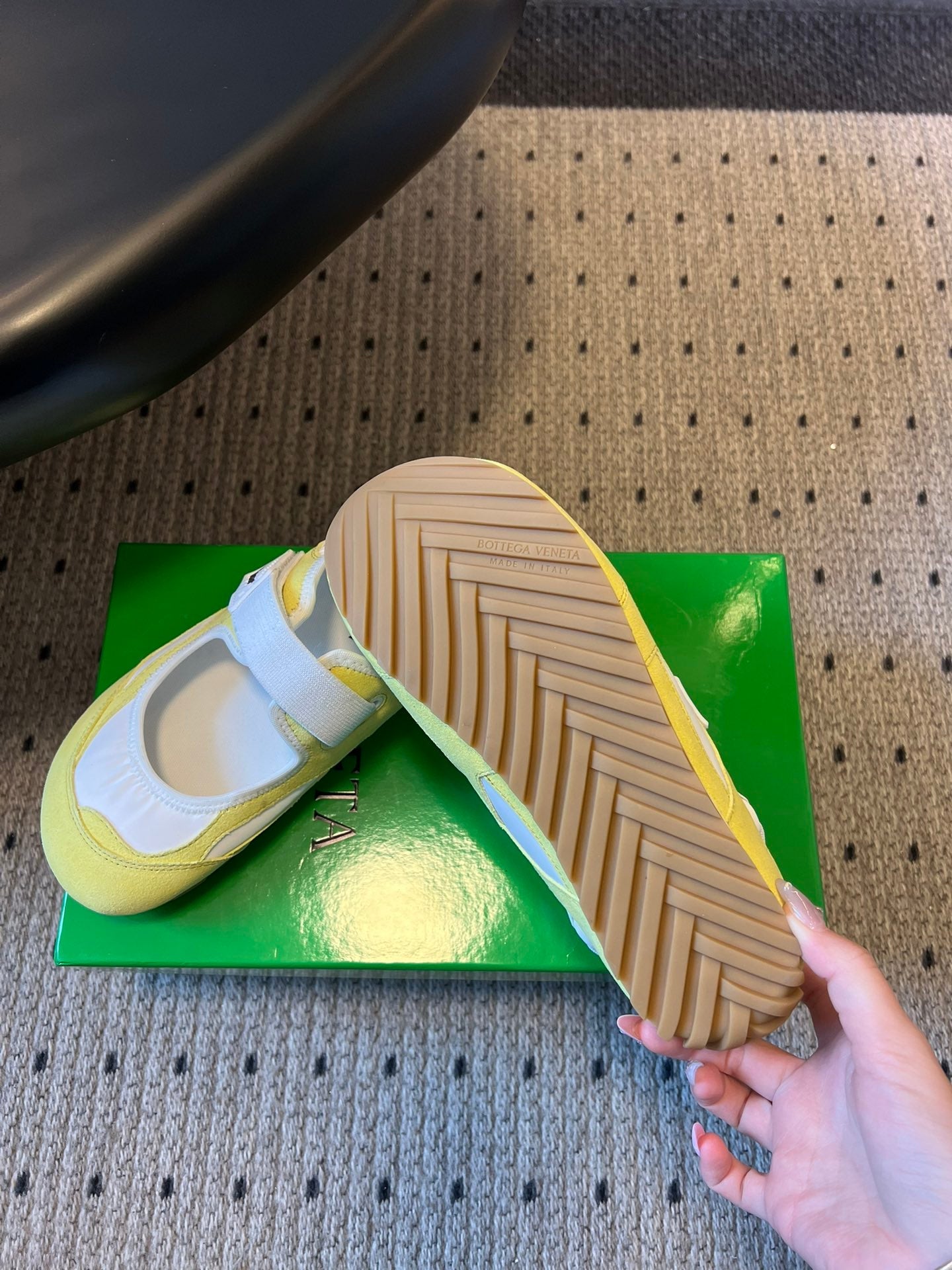 BOTTEGA VENETA 26S MARY JANE SNEAKER IN YELLOW SUEDE AND WHITE FABRIC