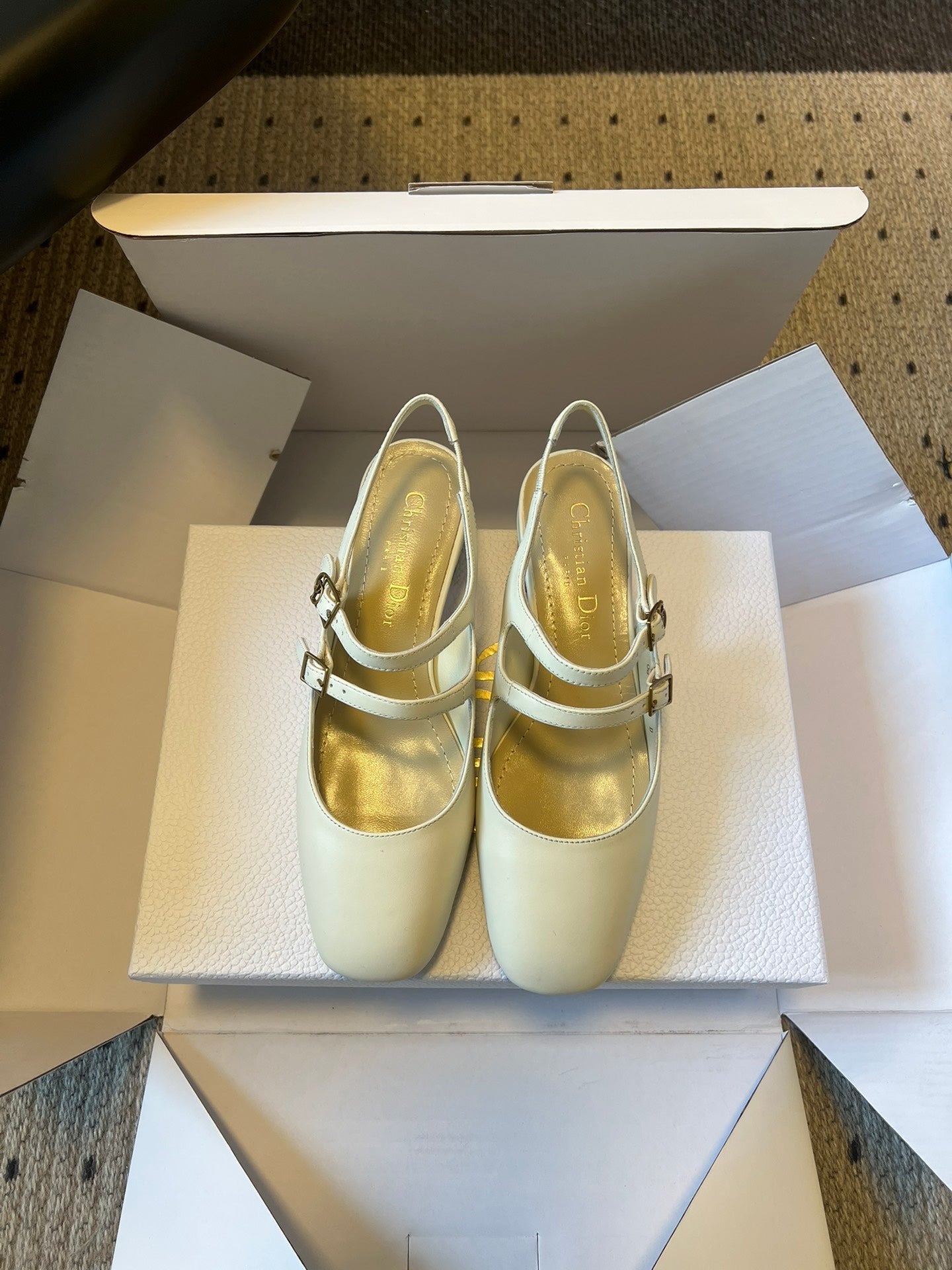 DIOR 26S CHERIE SLINGBACK PUMP 45MM IN CREAM WHITE CALFSKIN GOLD HARDWARE