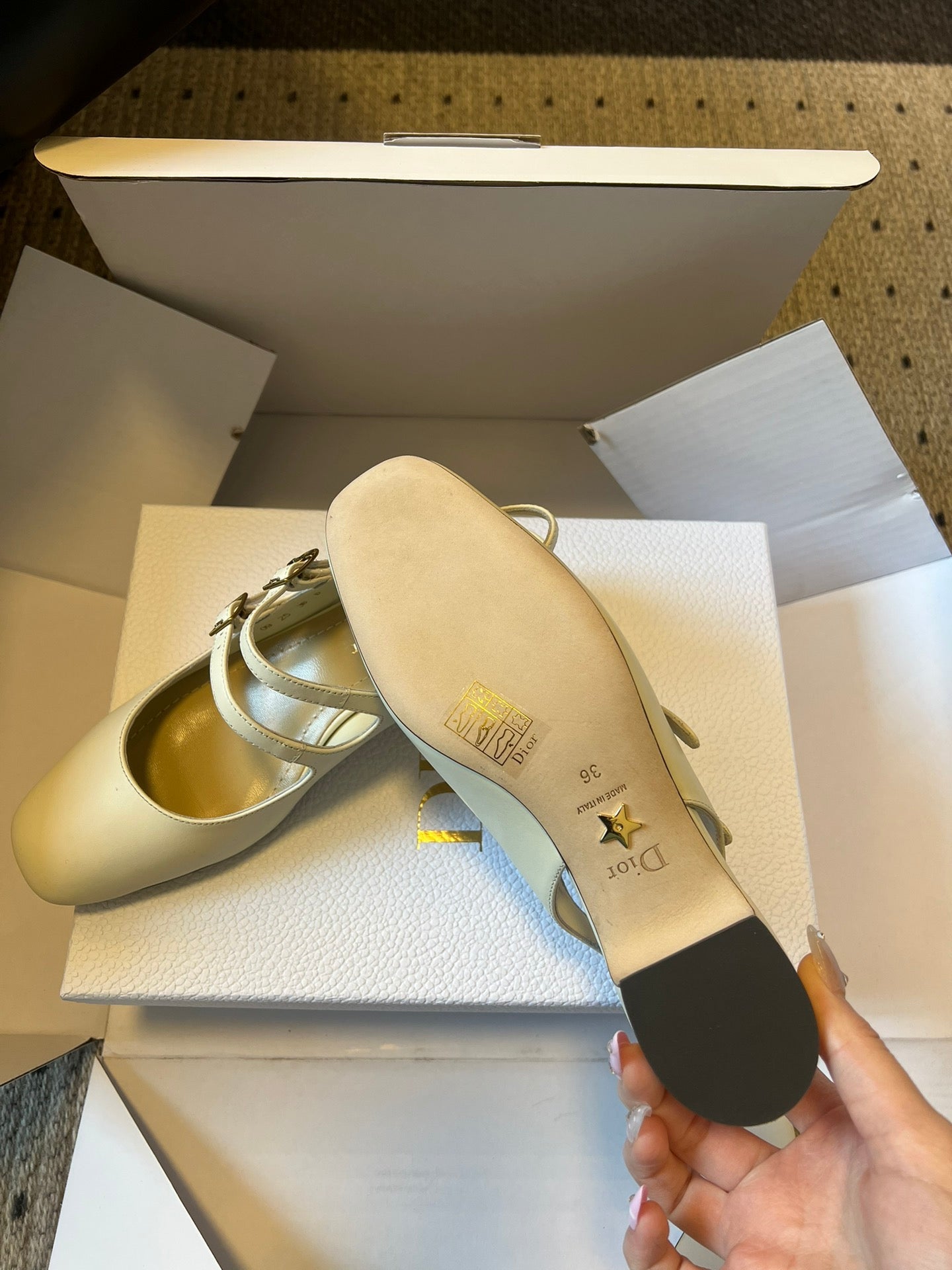 DIOR 26S CHERIE SLINGBACK PUMP 45MM IN CREAM WHITE CALFSKIN GOLD HARDWARE
