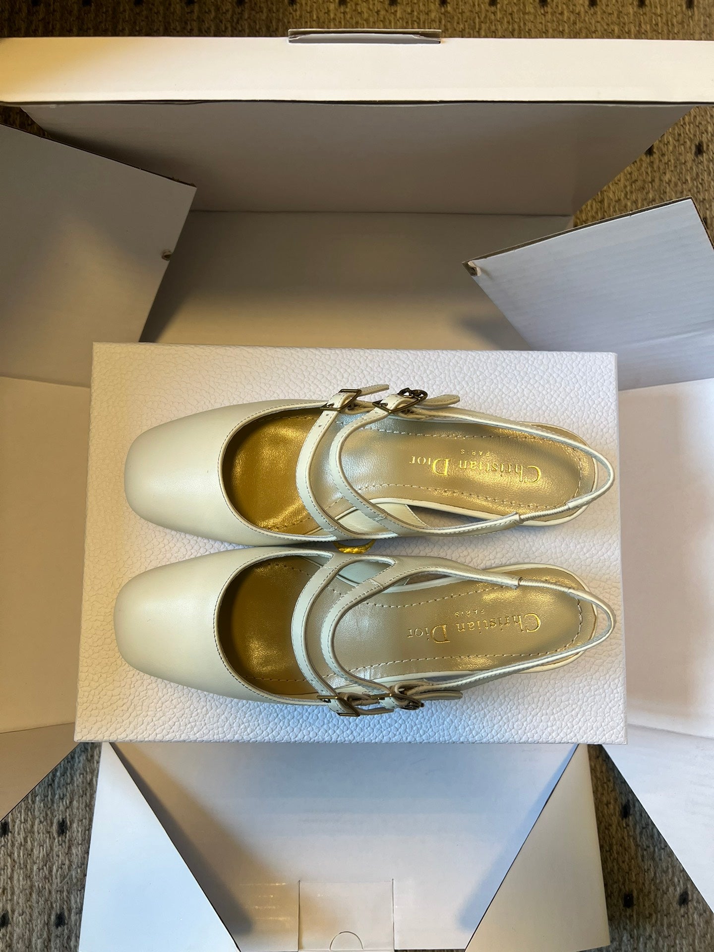 DIOR 26S CHERIE SLINGBACK PUMP 45MM IN CREAM WHITE CALFSKIN GOLD HARDWARE