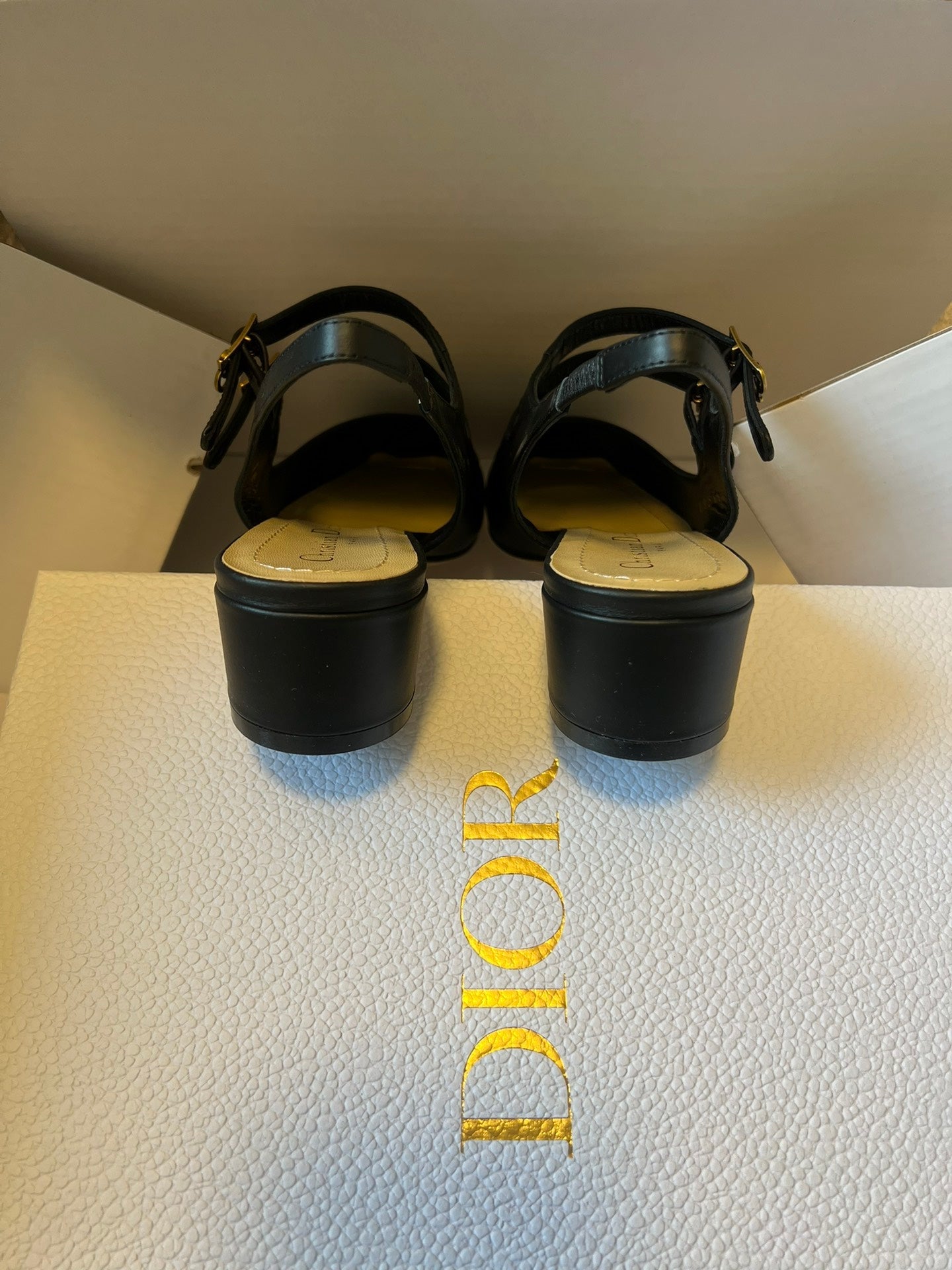 DIOR 26S CHERIE SLINGBACK PUMP 45MM IN BLACK CALFSKIN GOLD HARDWARE