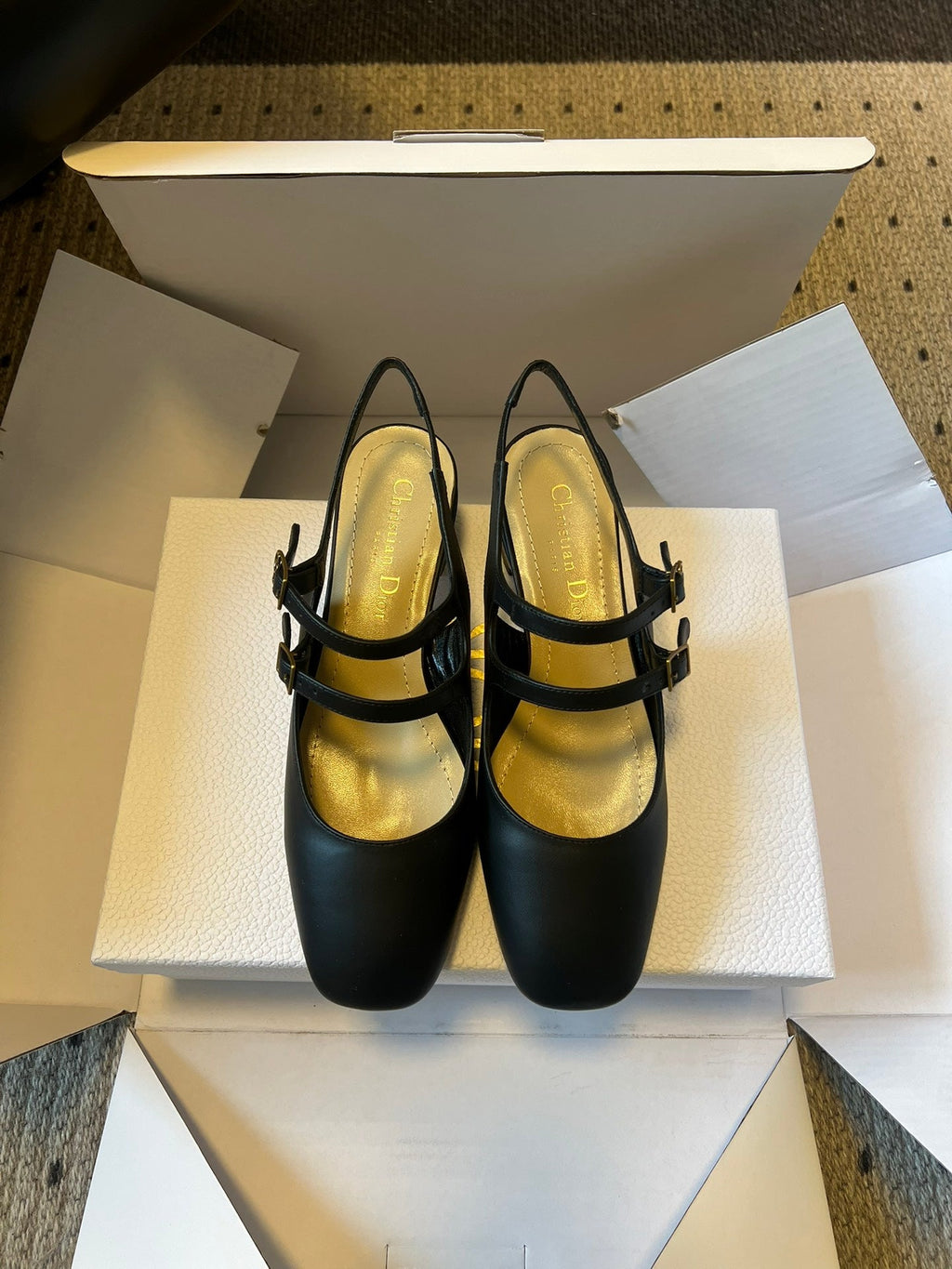 DIOR 26S CHERIE SLINGBACK PUMP 45MM IN BLACK CALFSKIN GOLD HARDWARE