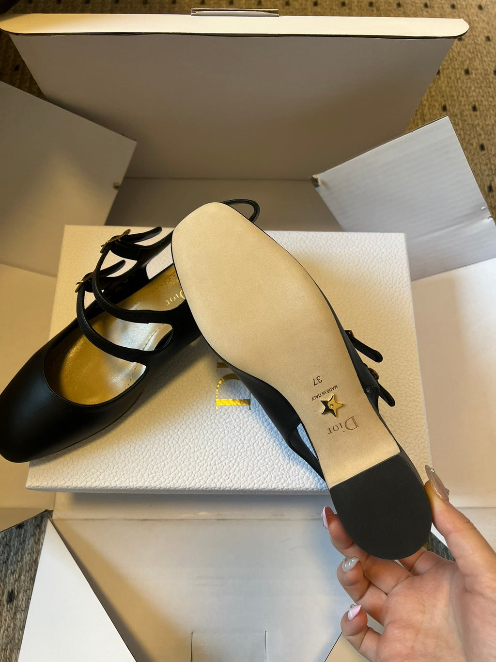 DIOR 26S CHERIE SLINGBACK PUMP 45MM IN BLACK CALFSKIN GOLD HARDWARE