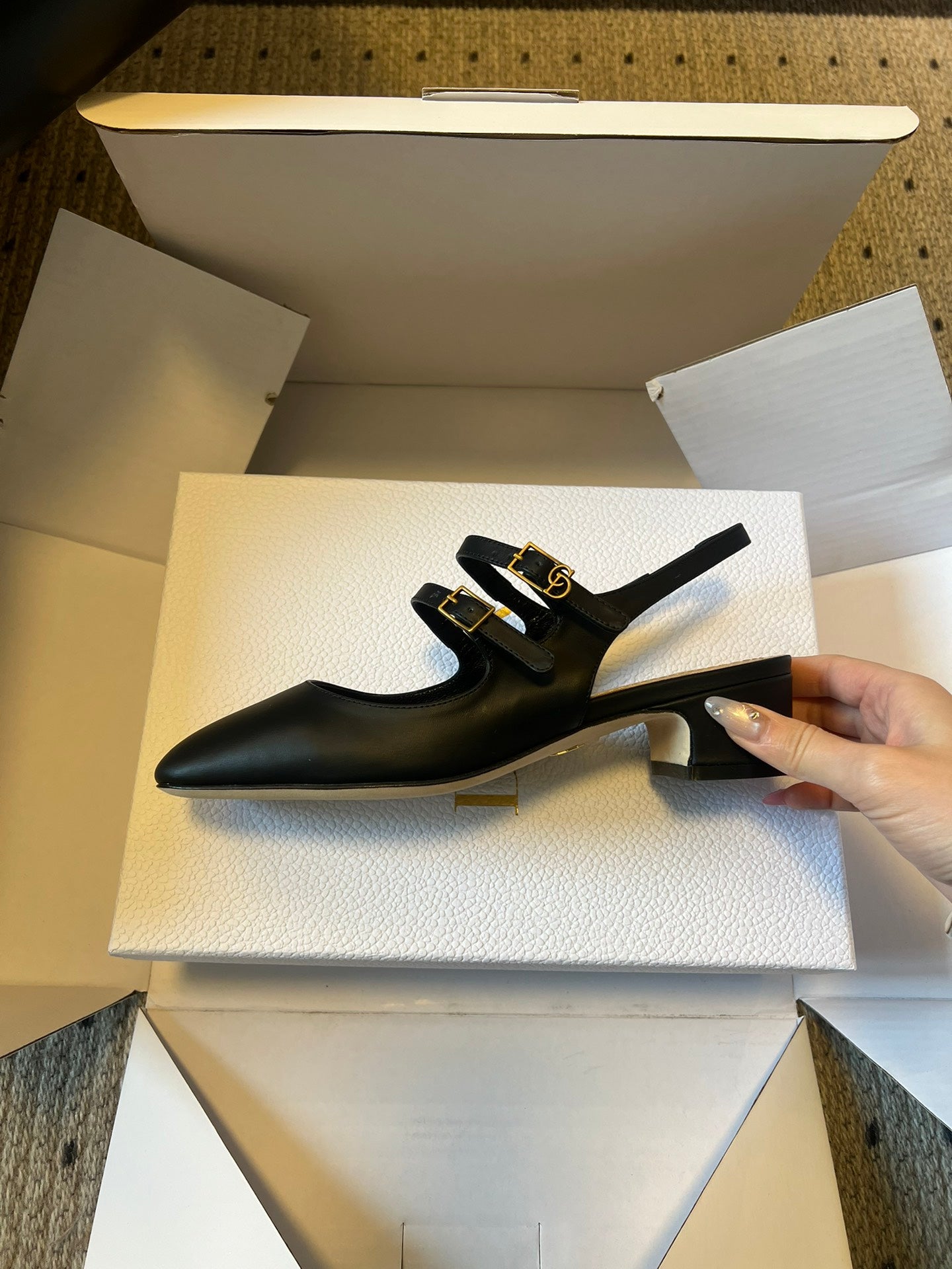DIOR 26S CHERIE SLINGBACK PUMP 45MM IN BLACK CALFSKIN GOLD HARDWARE