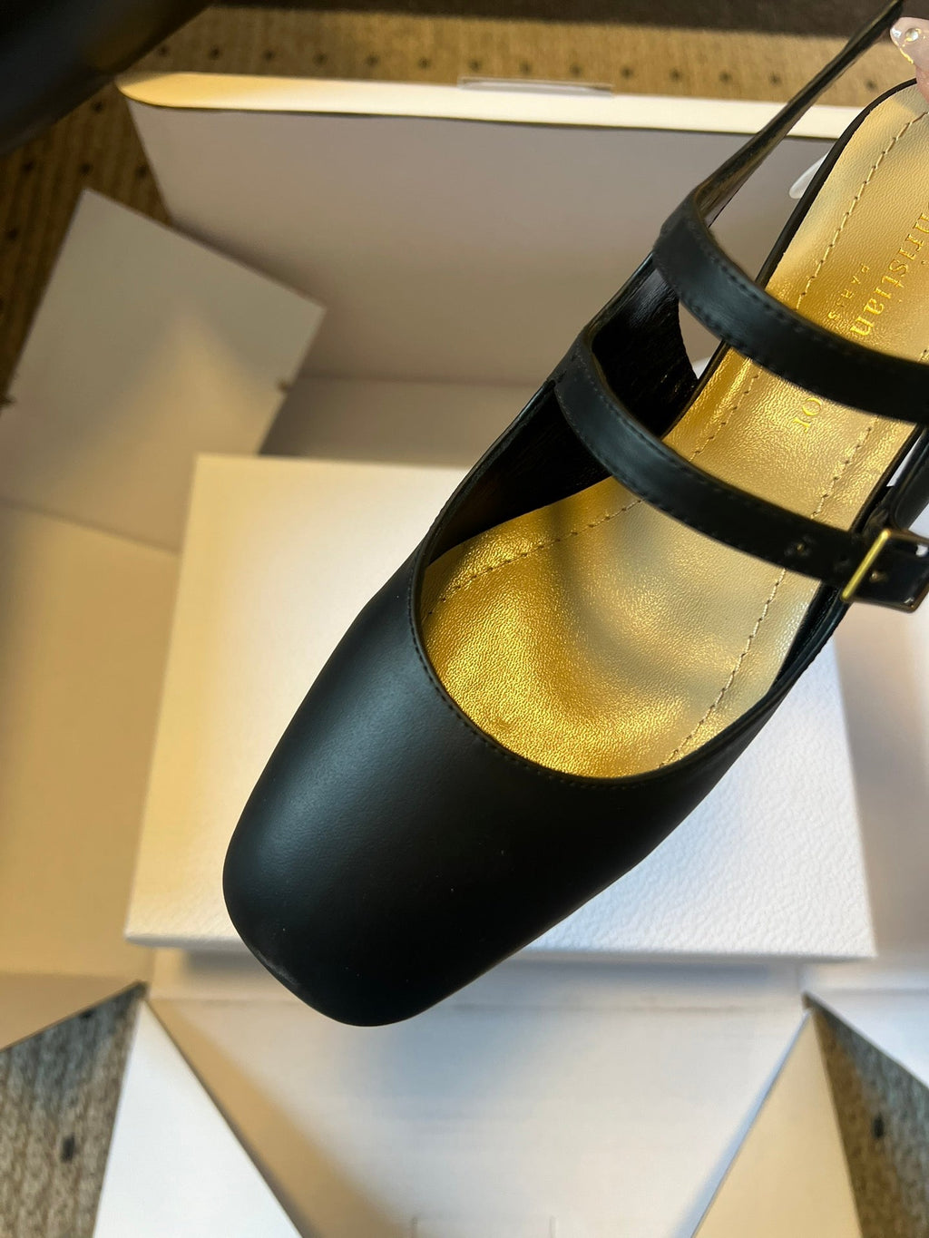 DIOR 26S CHERIE SLINGBACK PUMP 45MM IN BLACK CALFSKIN GOLD HARDWARE