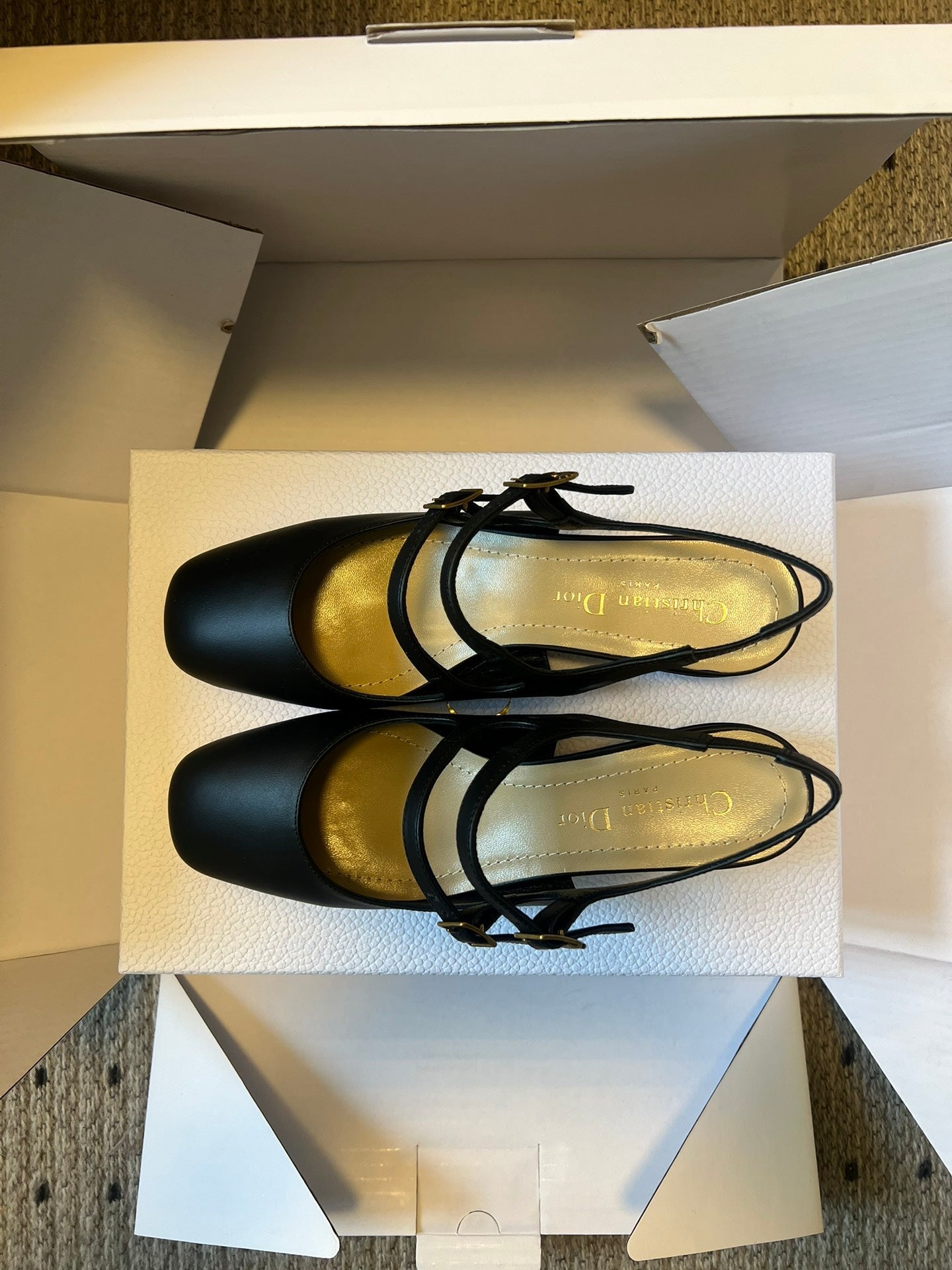 DIOR 26S CHERIE SLINGBACK PUMP 45MM IN BLACK CALFSKIN GOLD HARDWARE