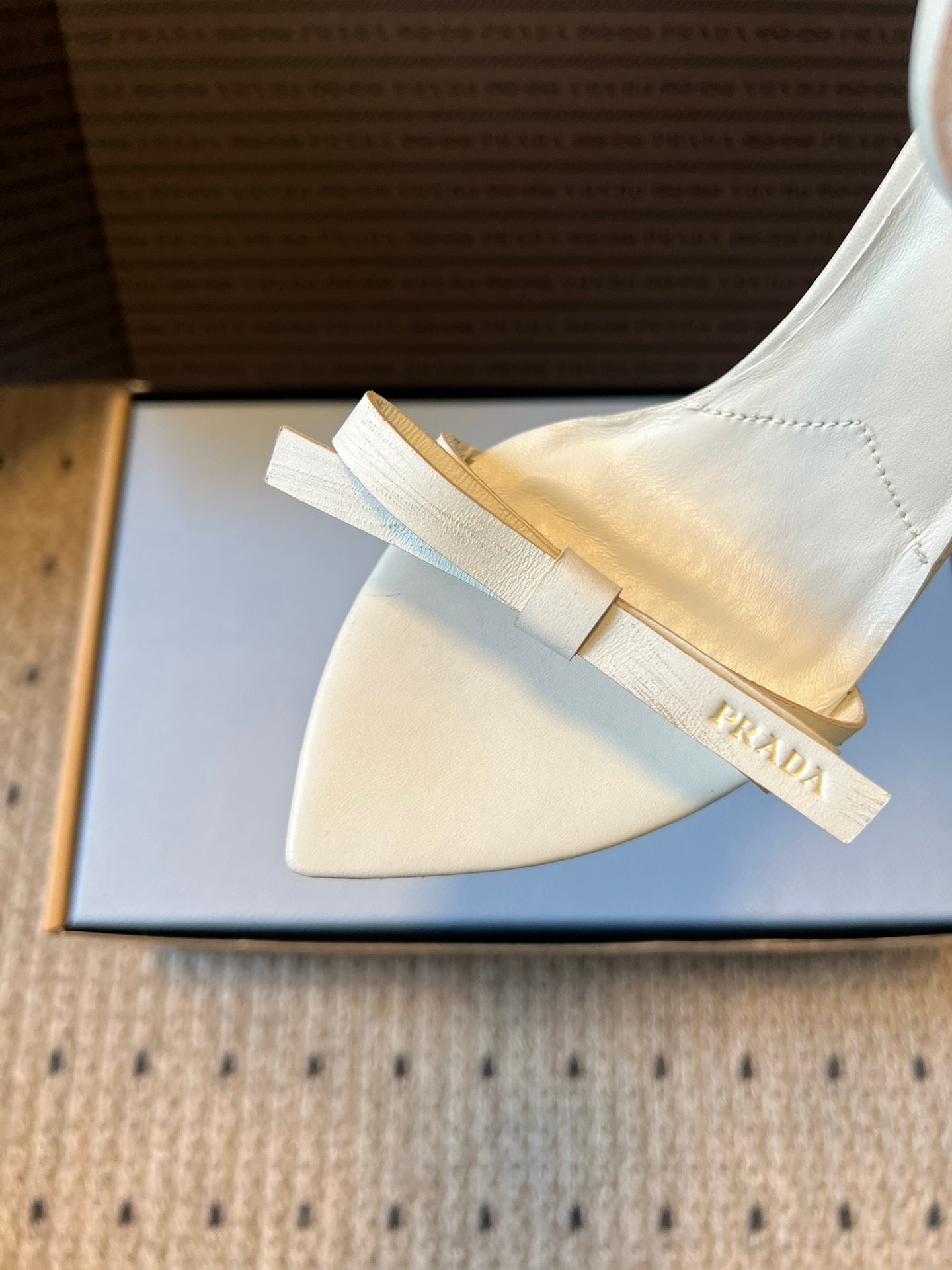 PRADA 26S POINTED-TOE STRAPPY HIGH-HEEL SANDALS 80MM IN WHITE CALFSKIN
