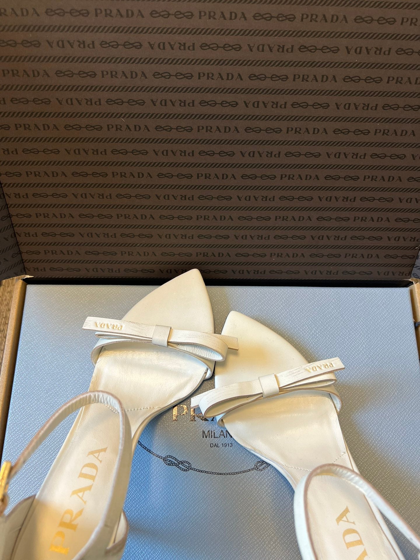 PRADA 26S POINTED-TOE STRAPPY HIGH-HEEL SANDALS 80MM IN WHITE CALFSKIN