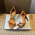 PRADA 26S POINTED-TOE STRAPPY HIGH-HEEL SANDALS 80MM IN CARAMEL BROWN CALFSKIN