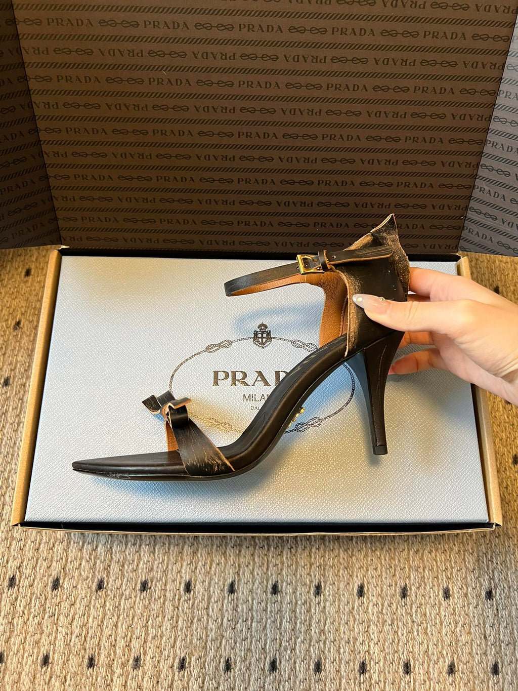 PRADA 26S POINTED-TOE STRAPPY HIGH-HEEL SANDALS 60MM IN BLACK CALFSKIN