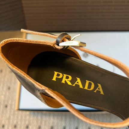 PRADA 26S POINTED-TOE STRAPPY HIGH-HEEL SANDALS 60MM IN BLACK CALFSKIN