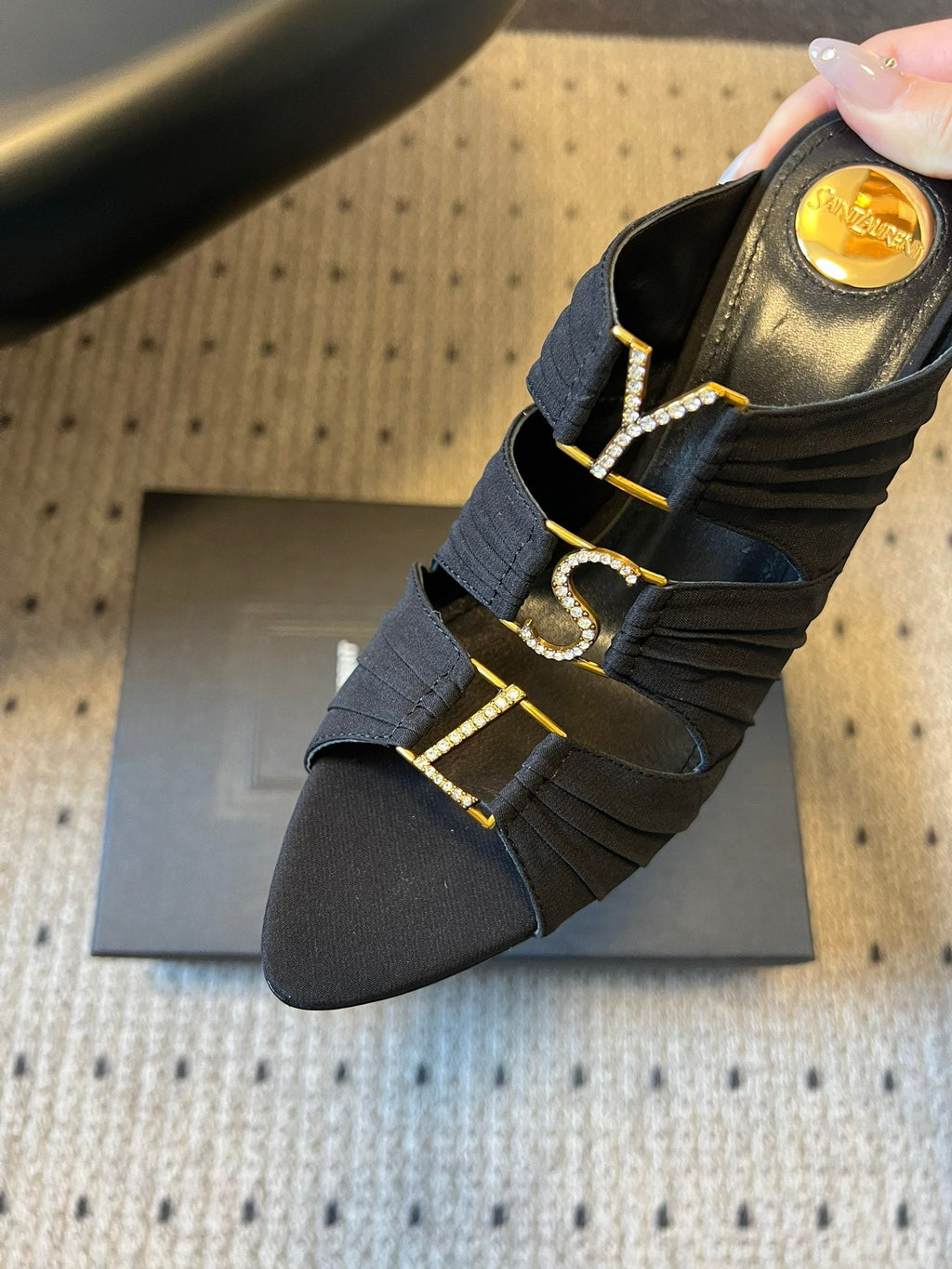YSL 26S HEELED SANDALS 100 MM IN BLACK FABRIC