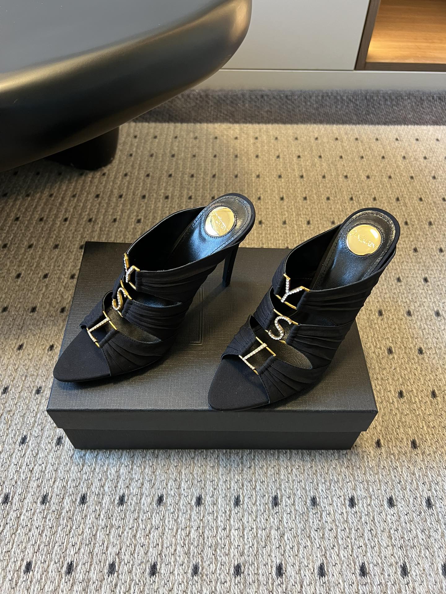 YSL 26S HEELED SANDALS 100 MM IN BLACK FABRIC