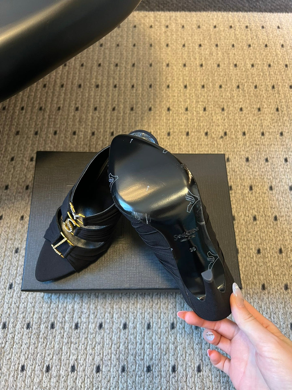 YSL 26S HEELED SANDALS 100 MM IN BLACK FABRIC