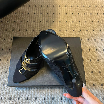 YSL 26S HEELED SANDALS 100 MM IN BLACK FABRIC