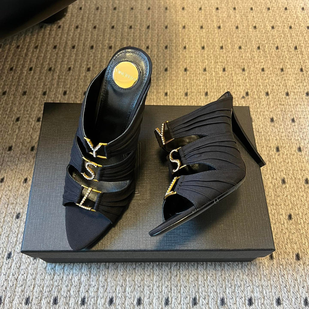 YSL 26S HEELED SANDALS 100 MM IN BLACK FABRIC