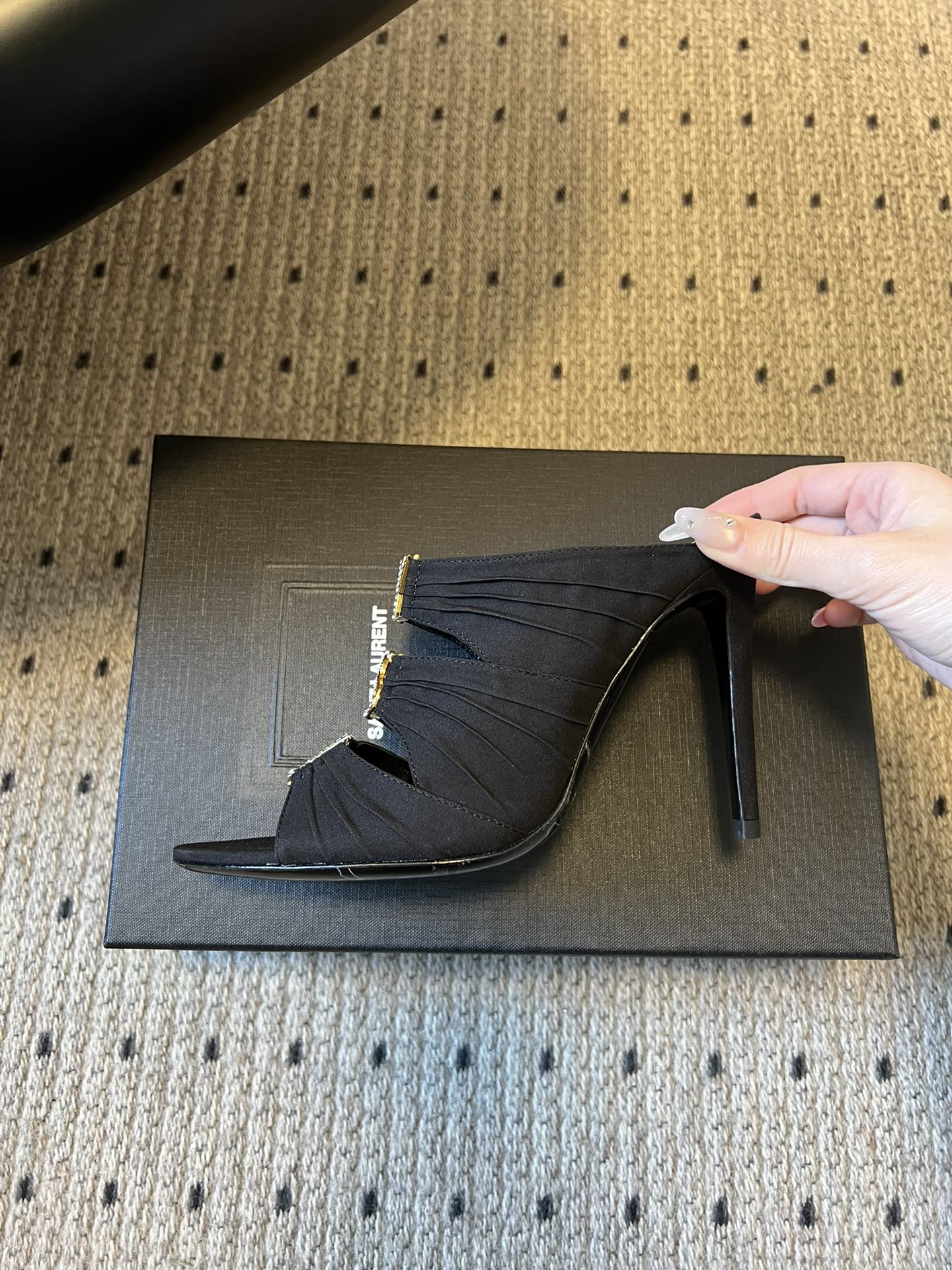 YSL 26S HEELED SANDALS 100 MM IN BLACK FABRIC