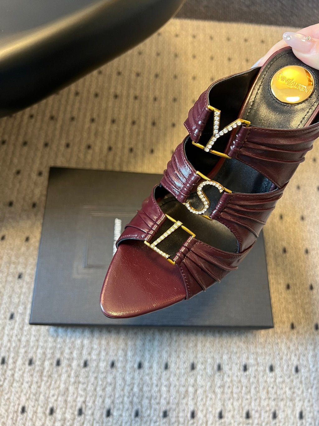 YSL 26S HEELED SANDALS 100 MM IN DARK BROWN LAMBSKIN