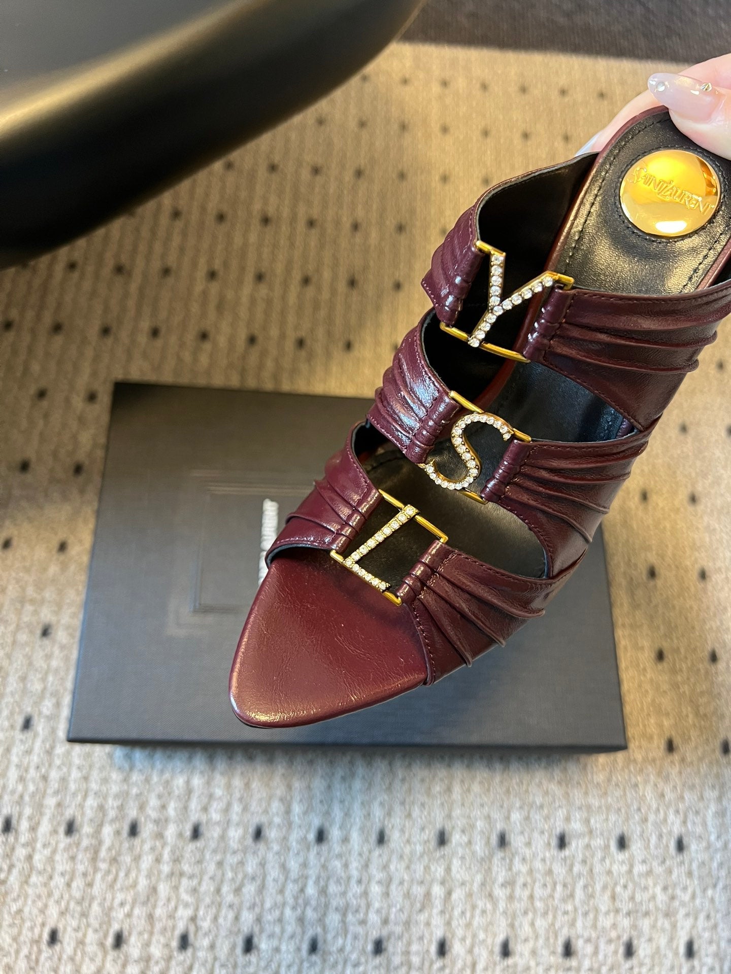 YSL 26S HEELED SANDALS 100 MM IN DARK BROWN LAMBSKIN
