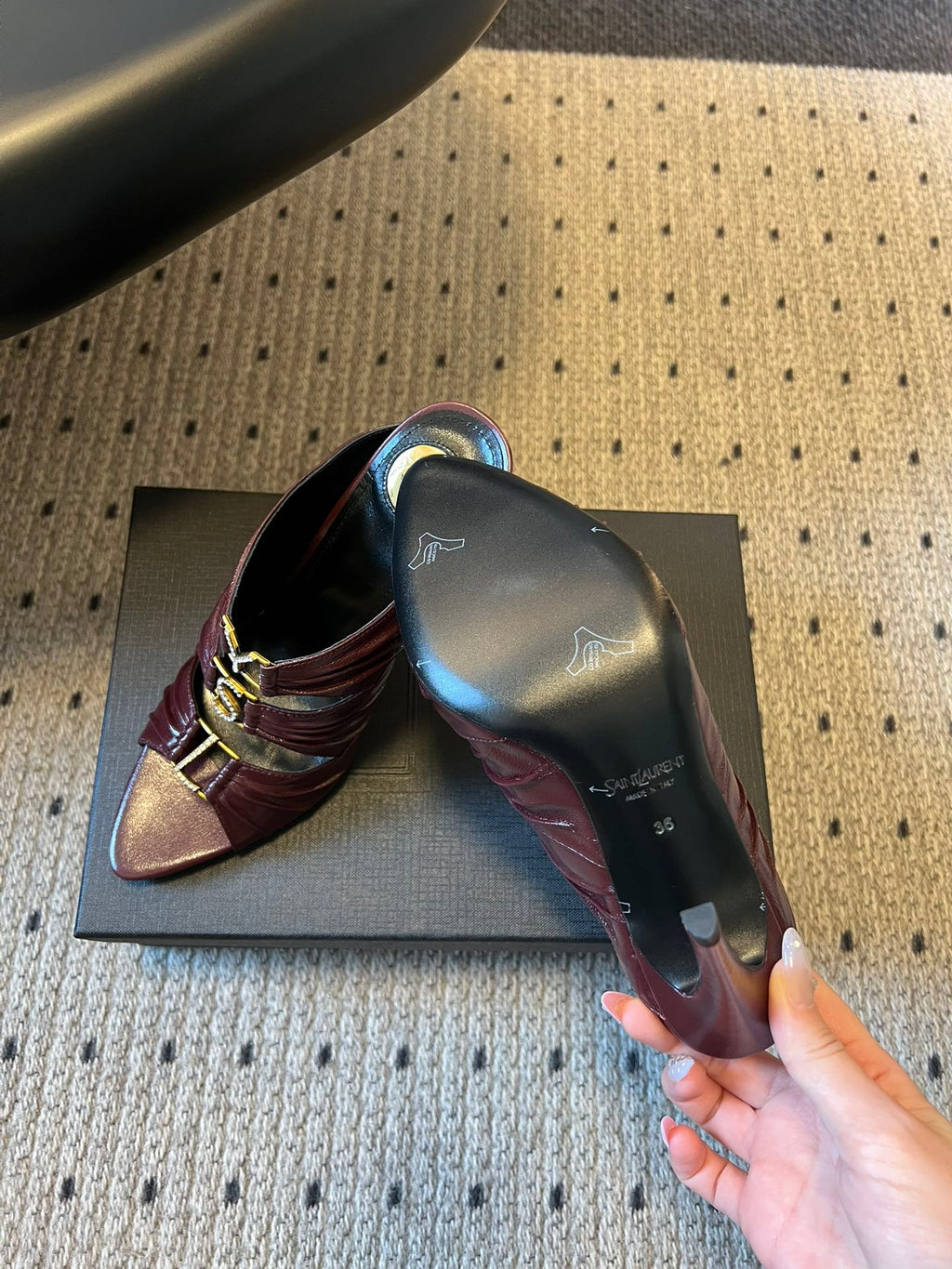 YSL 26S HEELED SANDALS 100 MM IN DARK BROWN LAMBSKIN