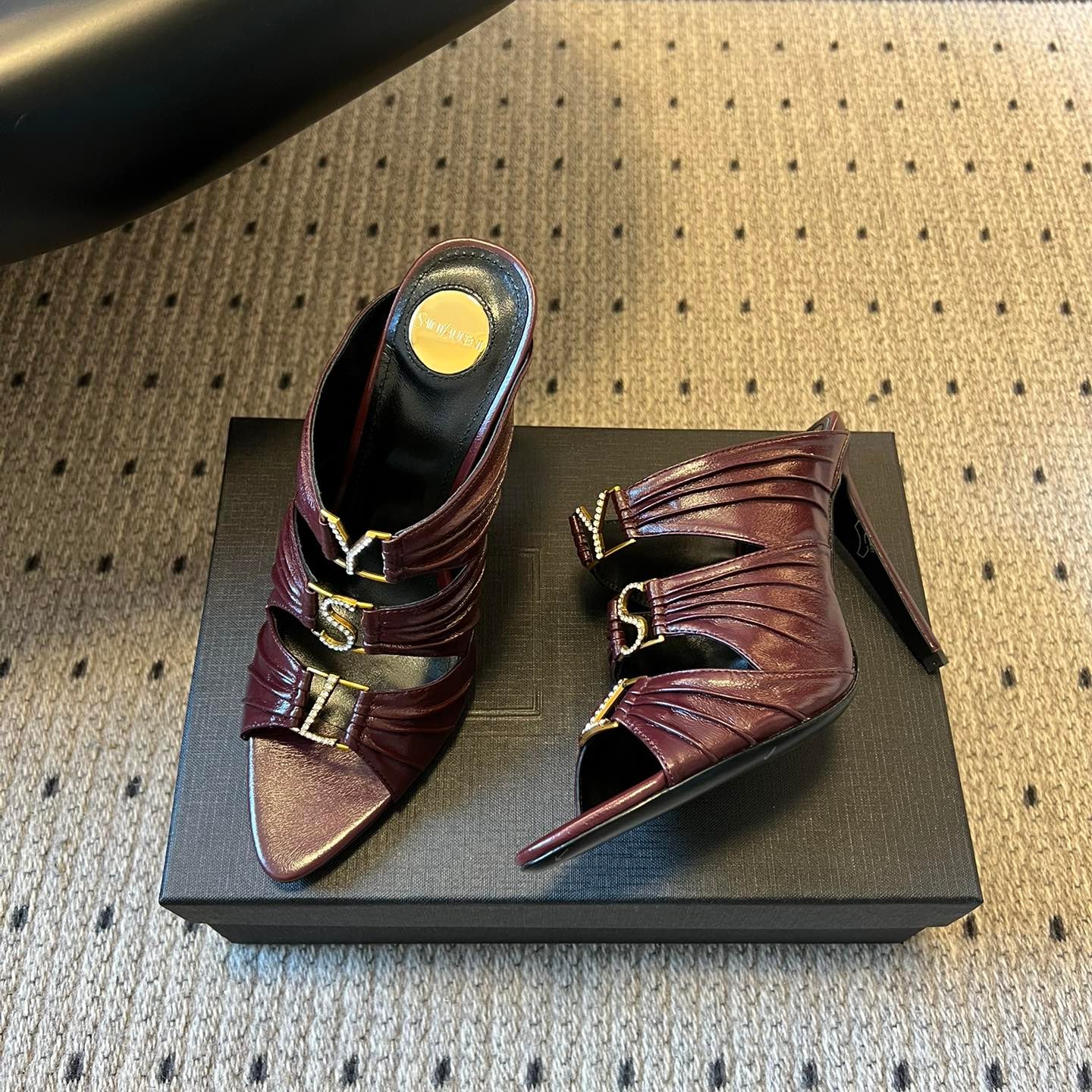 YSL 26S HEELED SANDALS 100 MM IN DARK BROWN LAMBSKIN