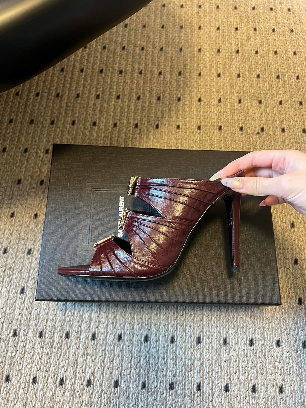 YSL 26S HEELED SANDALS 100 MM IN DARK BROWN LAMBSKIN