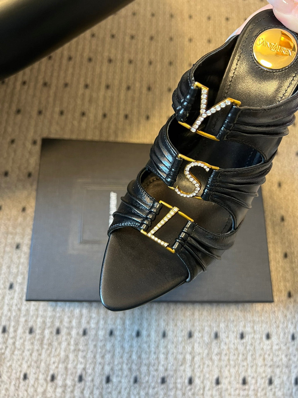 YSL 26S HEELED SANDALS 100 MM IN BLACK LAMBSKIN