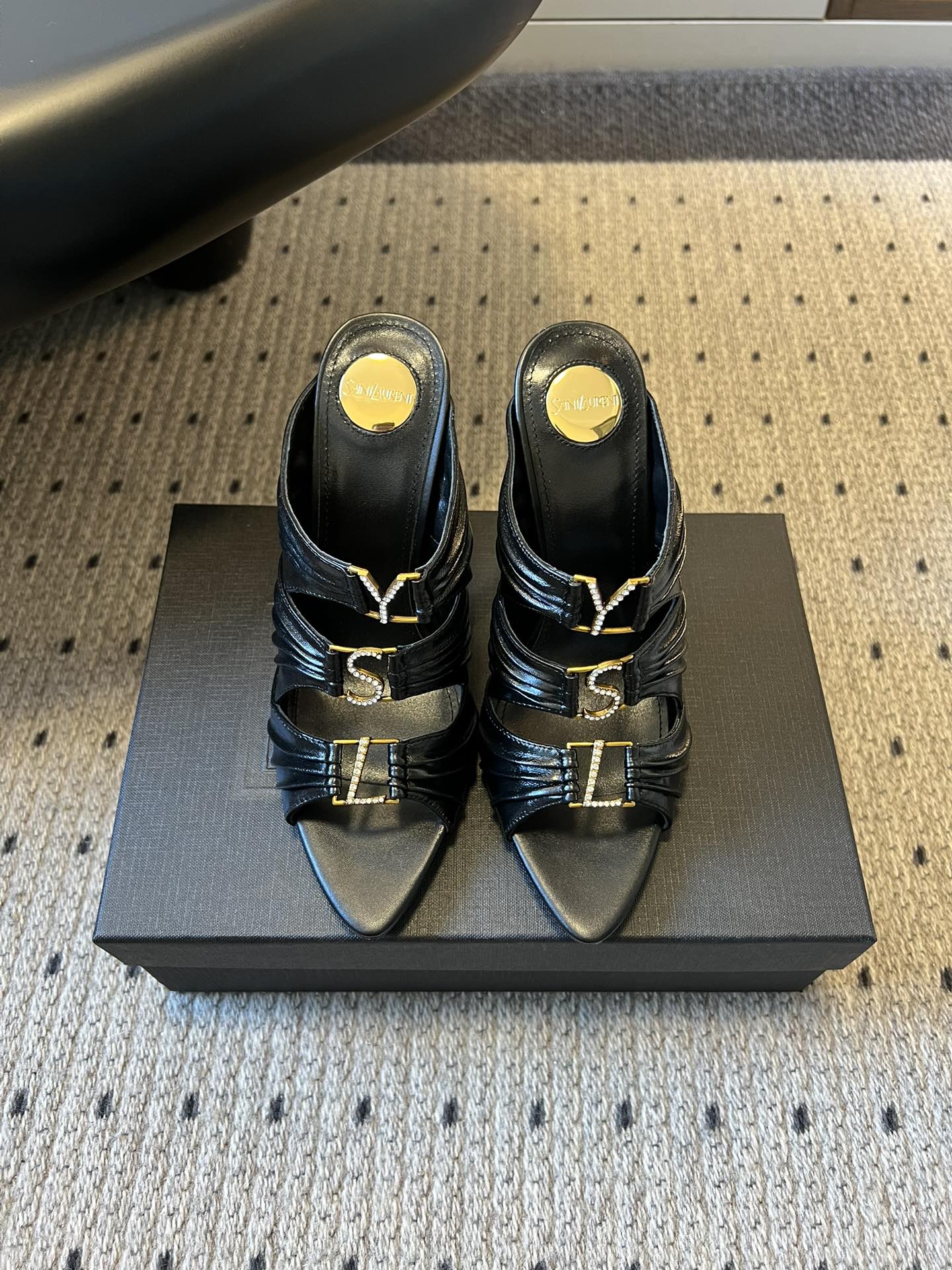 YSL 26S HEELED SANDALS 100 MM IN BLACK LAMBSKIN