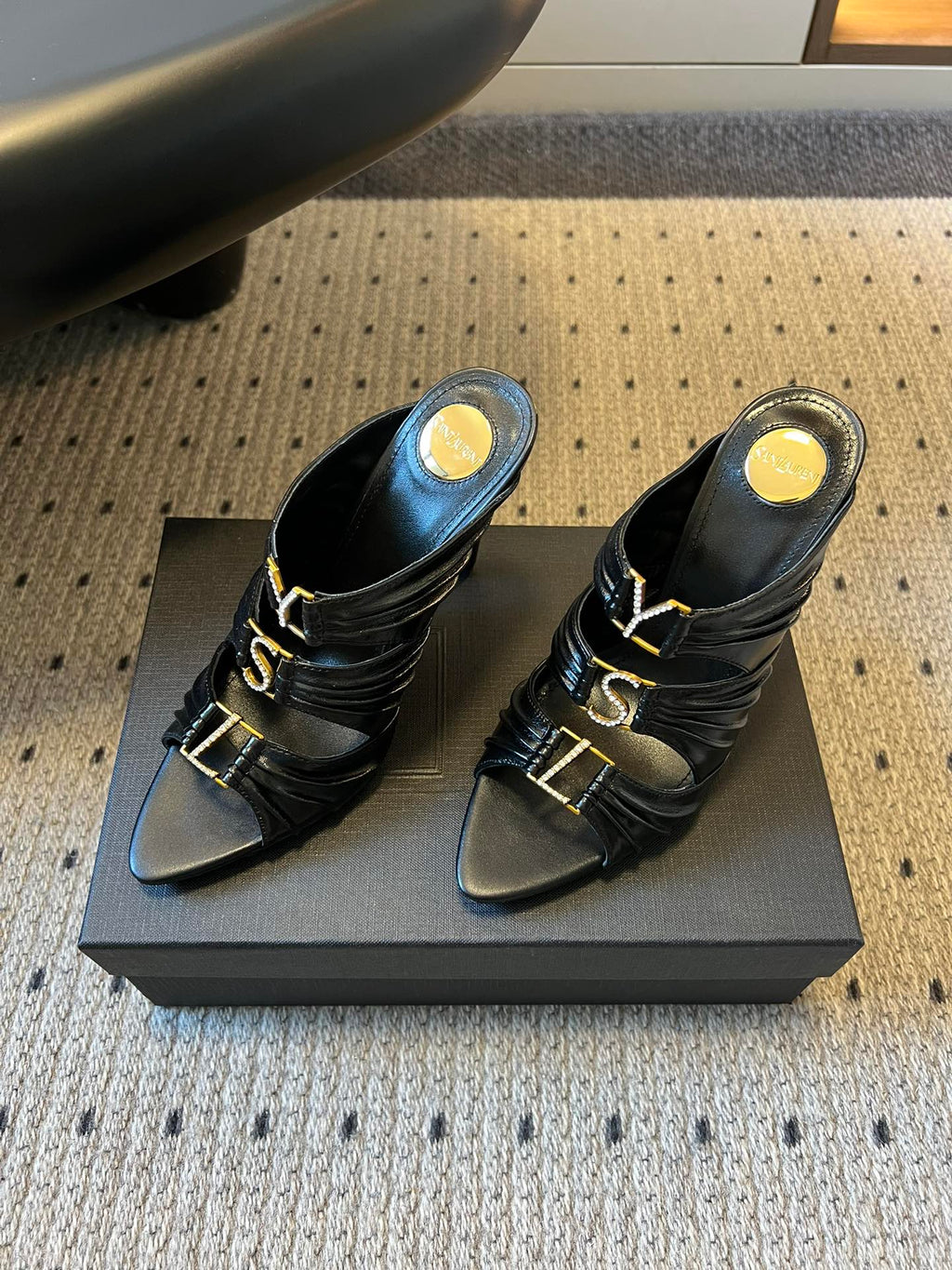 YSL 26S HEELED SANDALS 100 MM IN BLACK LAMBSKIN