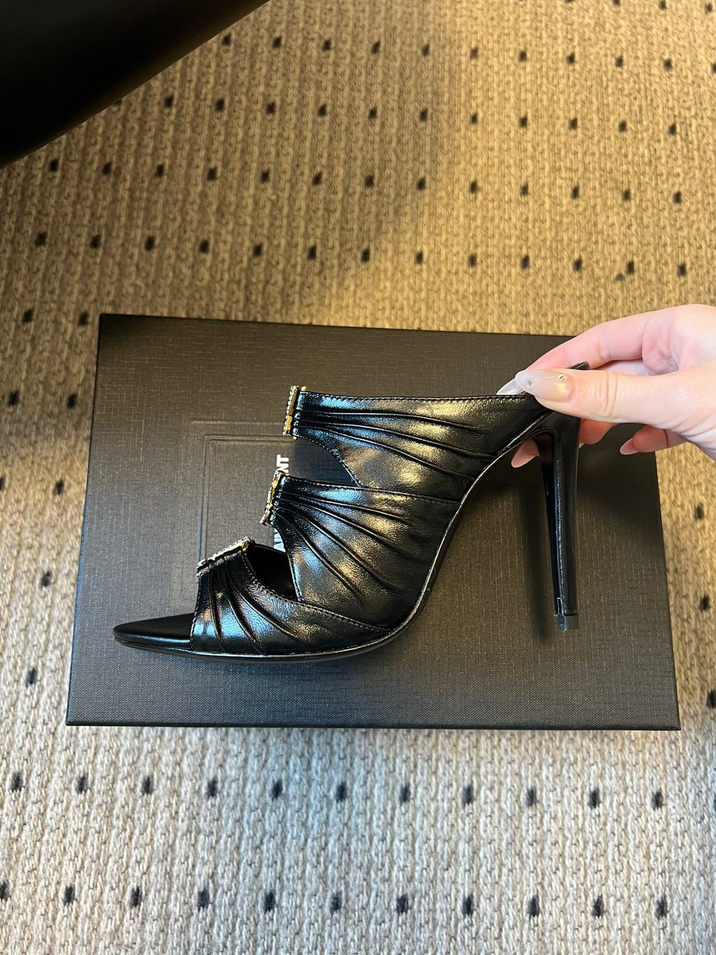 YSL 26S HEELED SANDALS 100 MM IN BLACK LAMBSKIN