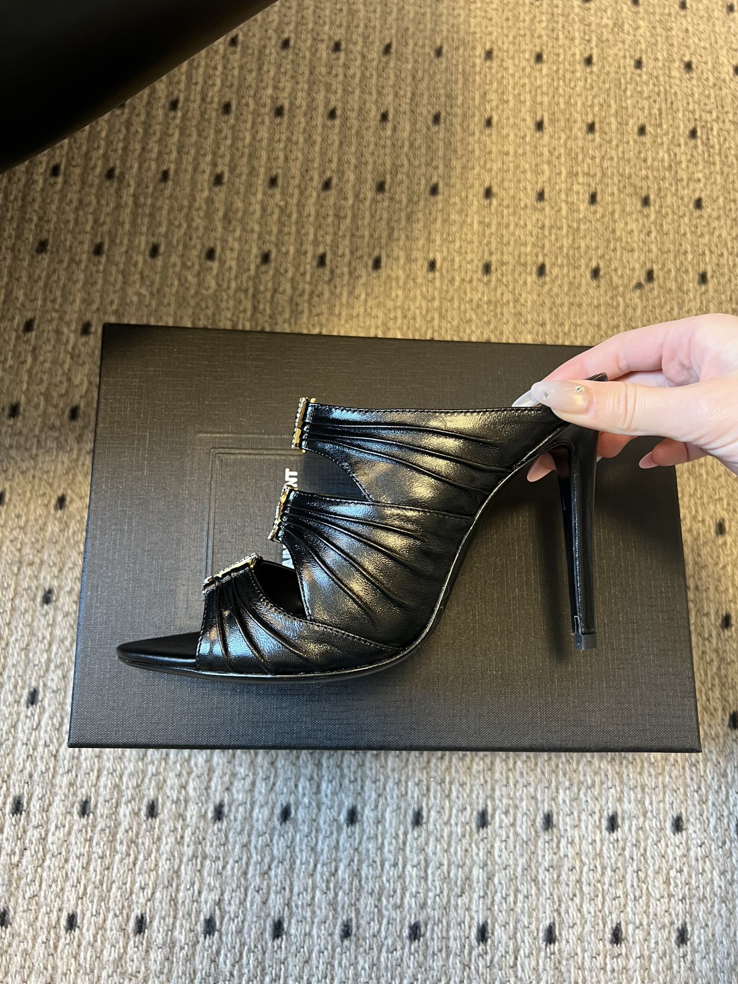 YSL 26S HEELED SANDALS 100 MM IN BLACK LAMBSKIN