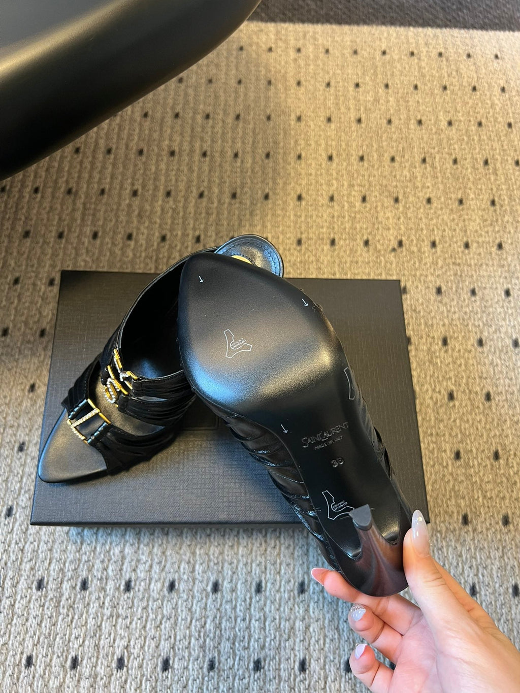 YSL 26S HEELED SANDALS 100 MM IN BLACK LAMBSKIN