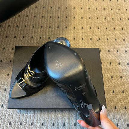 YSL 26S HEELED SANDALS 100 MM IN BLACK LAMBSKIN
