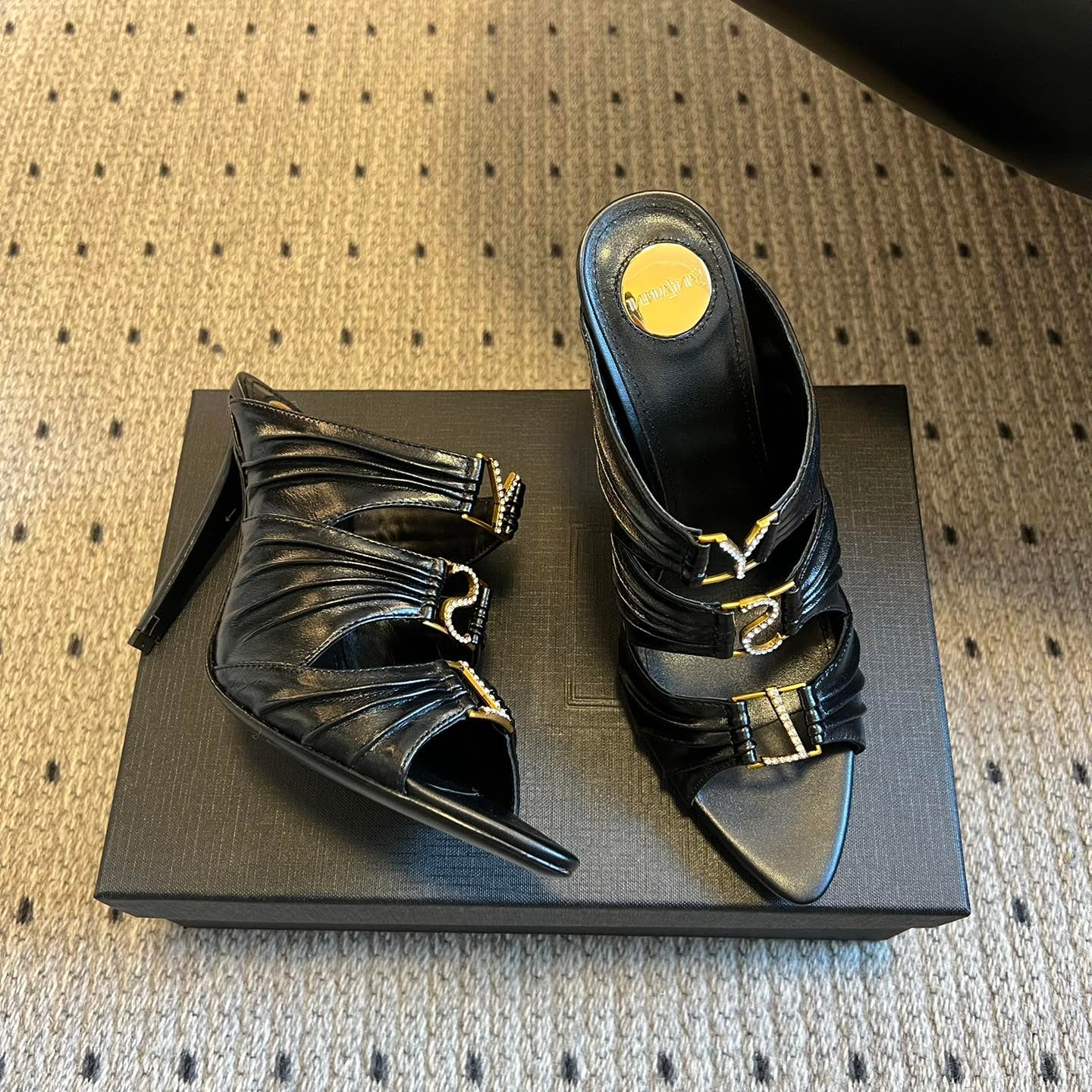 YSL 26S HEELED SANDALS 100 MM IN BLACK LAMBSKIN