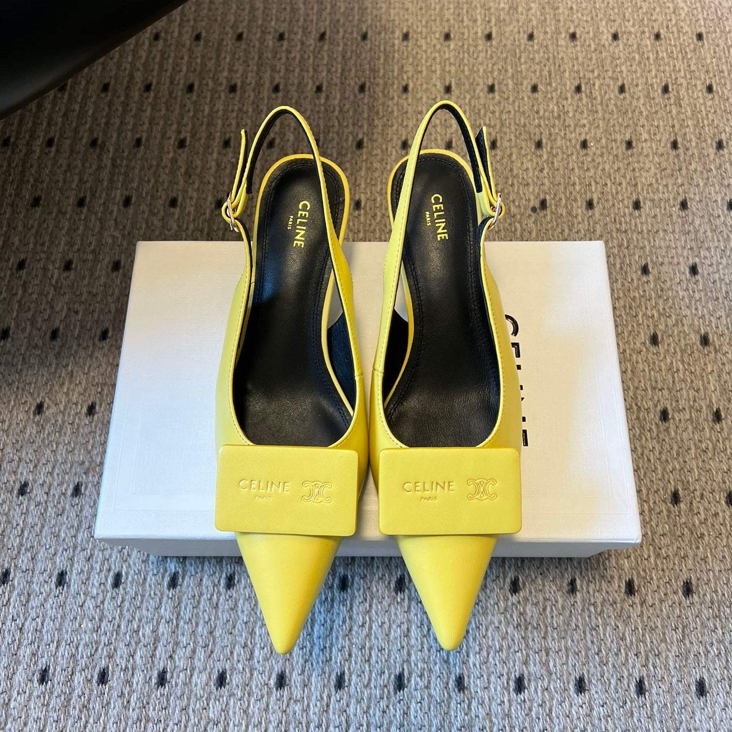 CELINE 26S HIGH-HEEL SLINGBACK 55 MM IN YELLOW CALFSKIN